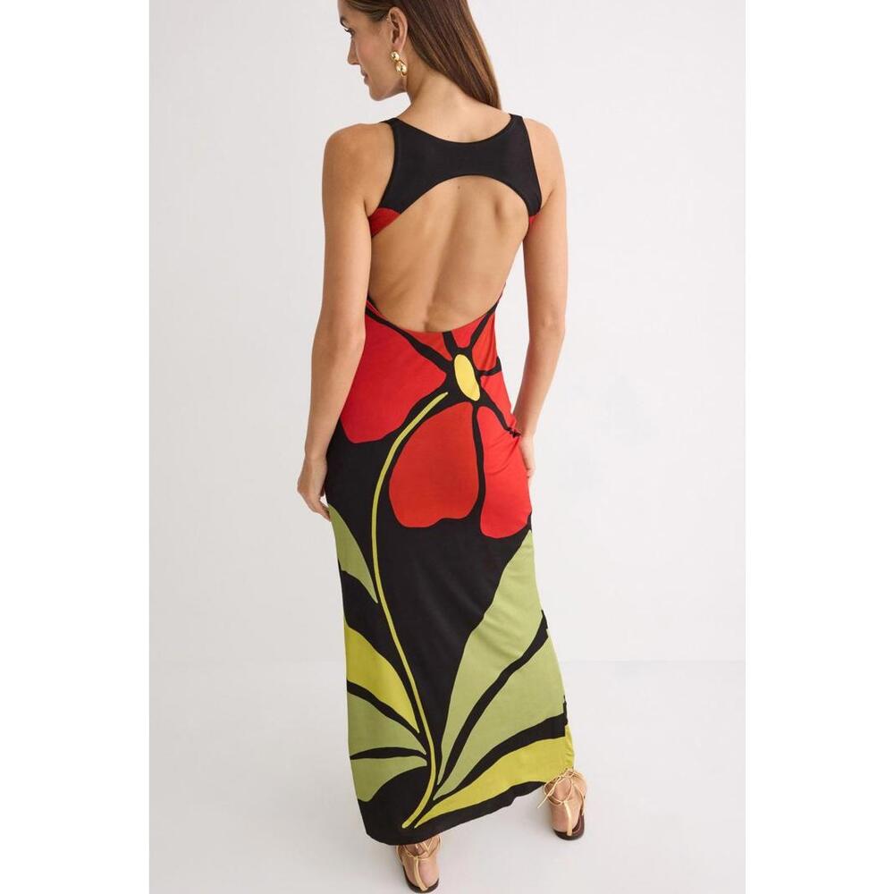 CALA de la CRUZ Solange Dress Size M Green Print Sleeveless Resort Vacation - Picture 2 of 5